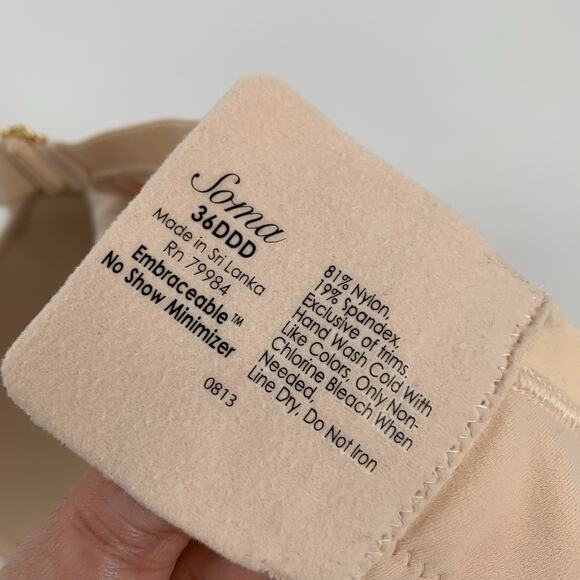 NWT Soma Embraceable No Show Minimizer Bra Size 36DDD Womens Light Nude Beige - Picture 4 of 4
